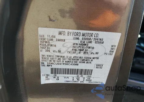 2005 Ford Escape Limited from USA, damaged, VIN 1FMCU04195KC43088